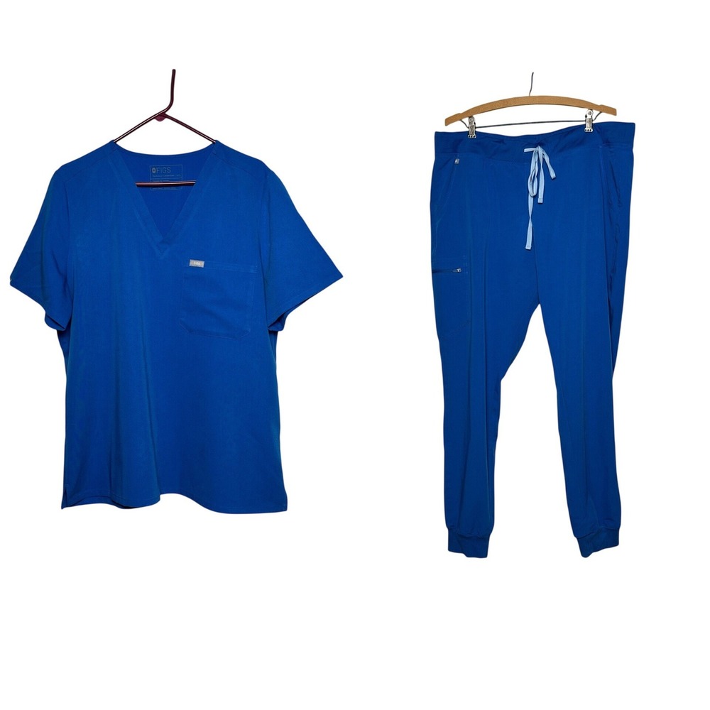 FIGS Technical Collection Scrub Set Royal Blue Top Jogger Pants Unisex XXL/T